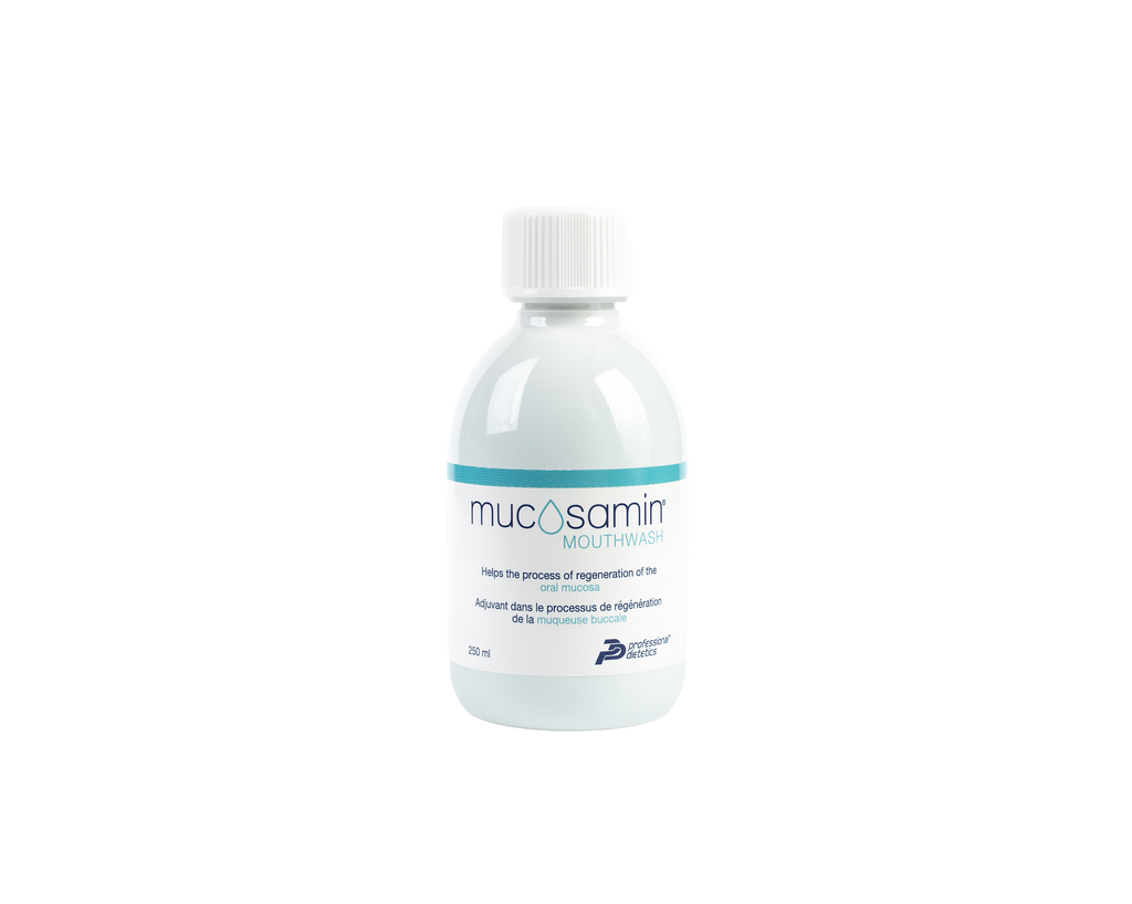 Mucosamin mouthwash bottle 250ml on transparent background