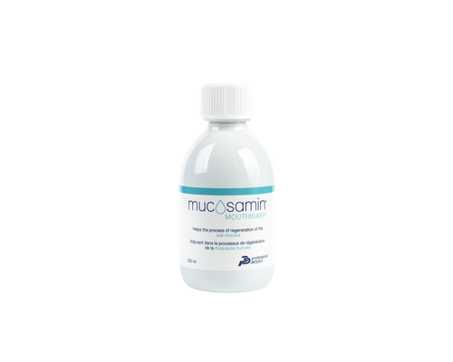 Mucosamin mouthwash bottle 250ml on transparent background