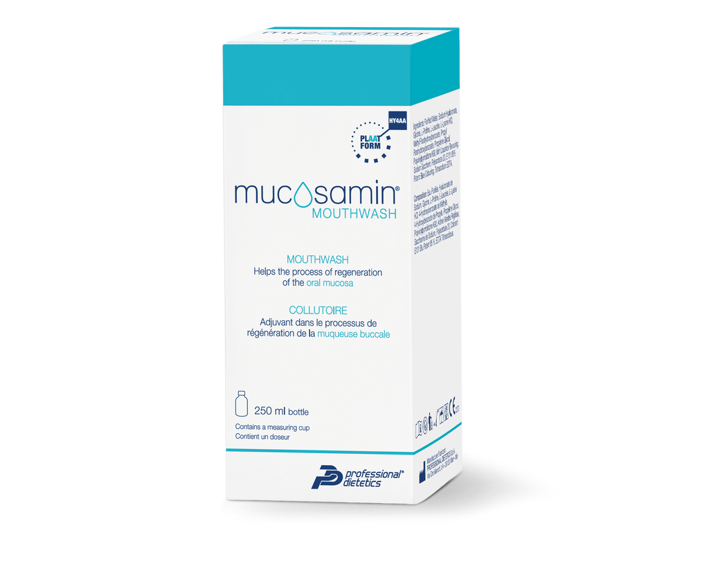 Mucosamin mouthwash packaging box 250ml on transparent background