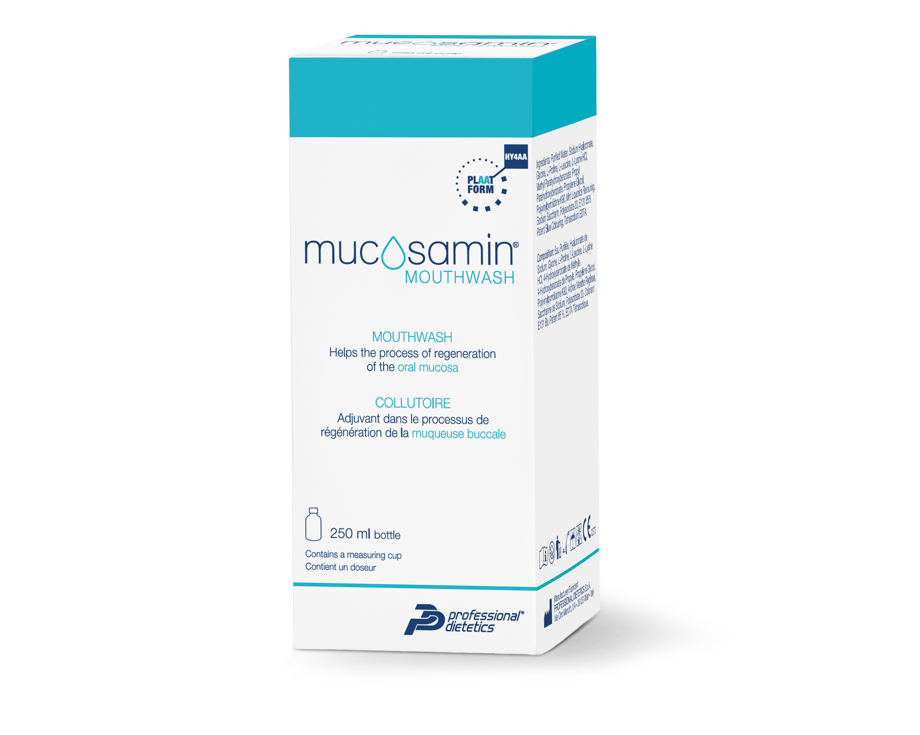 Mucosamin mouthwash packaging box 250ml on transparent background