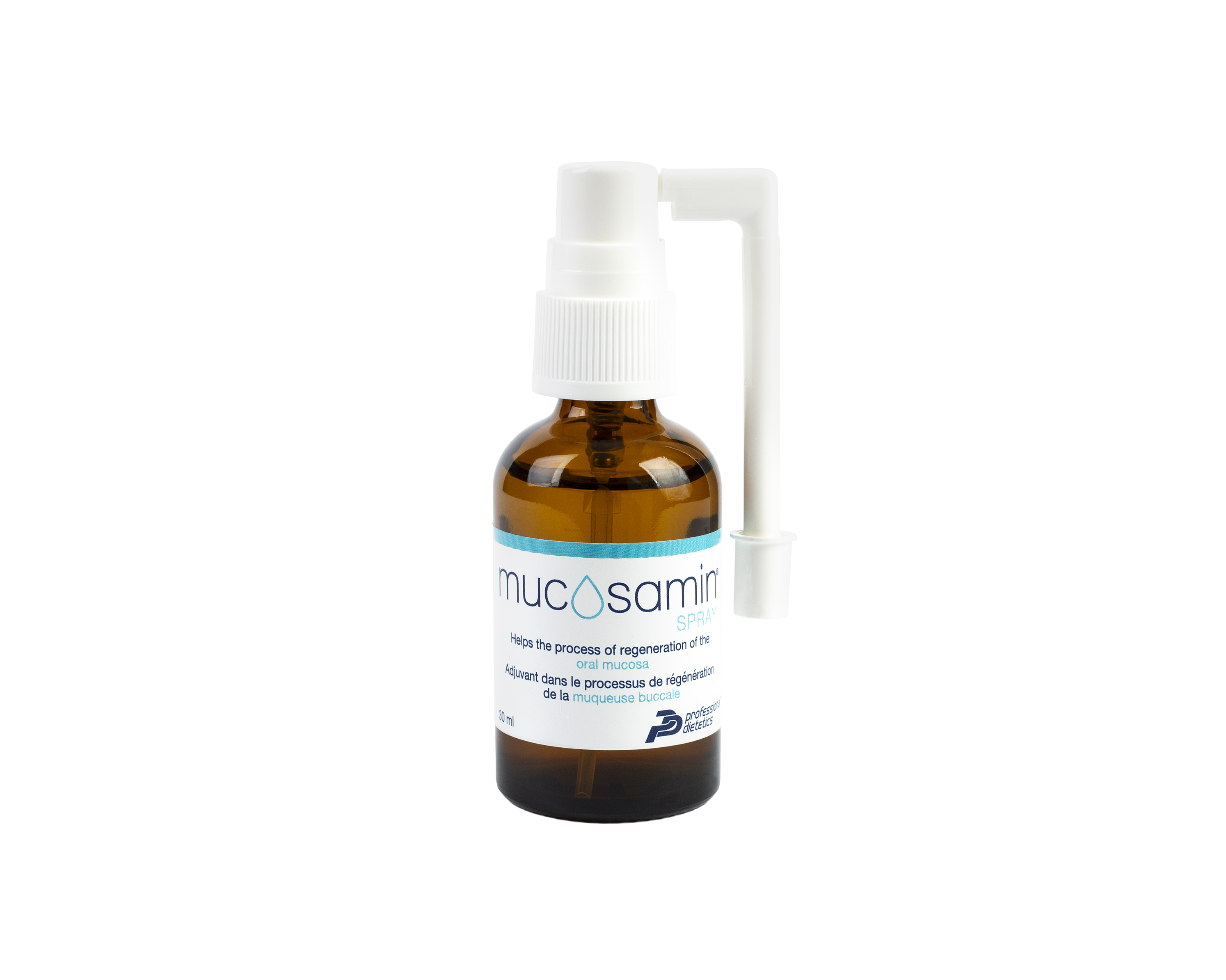 Mucosamin spray bottle with nozzle on transparent background